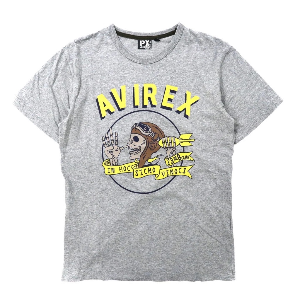 AVIREX ロゴプリントTシャツ M グレー コットン スカルパイロット 6133082_画像1