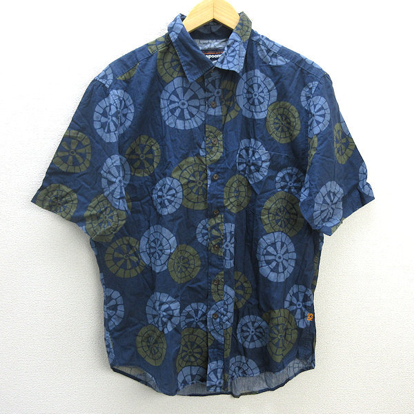 s■レインスプーナー/reyn spooner 総柄 胸ポケット付き半袖シャツ【XL】紺系/MENS/61【中古】_画像1