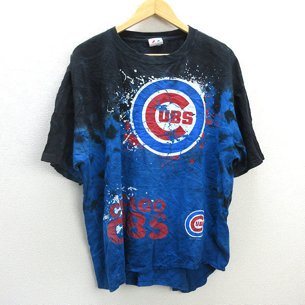 k■90年代■Majestic社製 シカゴ・カブス/CHICAGO CUBS タイダイTシャツ/ヴィンテージ【2X】MENS■19【中古】_画像1