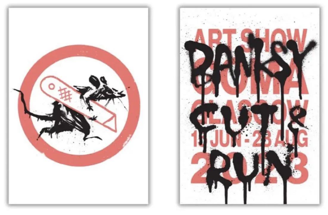 Banksy 『 CUT & RUN 』 展覧会 会場 限定 公式 ポスター 2枚 セット バンクシー オフセット リトグラフ