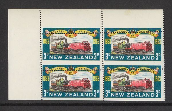 外国切手　目打ちずれエラー　ニュージーランド　鉄道100年　3d　1963年