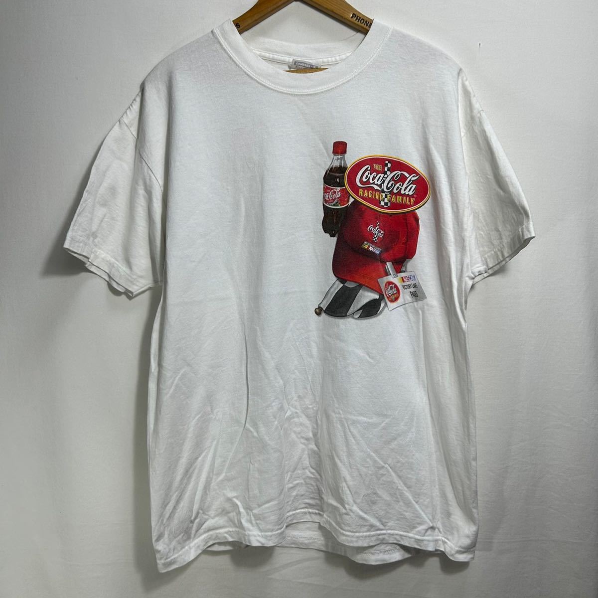 ■ 00s Hanes NASCAR Coca Cola プリント Tシャツ サイズL ホワイト 白 古着 ヘインズ コカコーラ 企業系 レーシング Racing ■の画像1