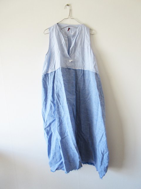 DANIELA GREGIS / ダニエラグレジス bicolor linen skipper dress L.BLUE * リネン ドレス ワンピース シャツ ブラウスの画像1