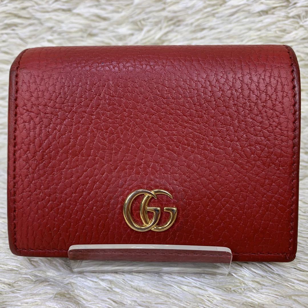 GUCCI グッチ 二つ折り 財布 GG マーモント プチマーモント レザー ゴールド金具 レッド 456126 メンズ レディース コンパクト ミニ財布_画像2