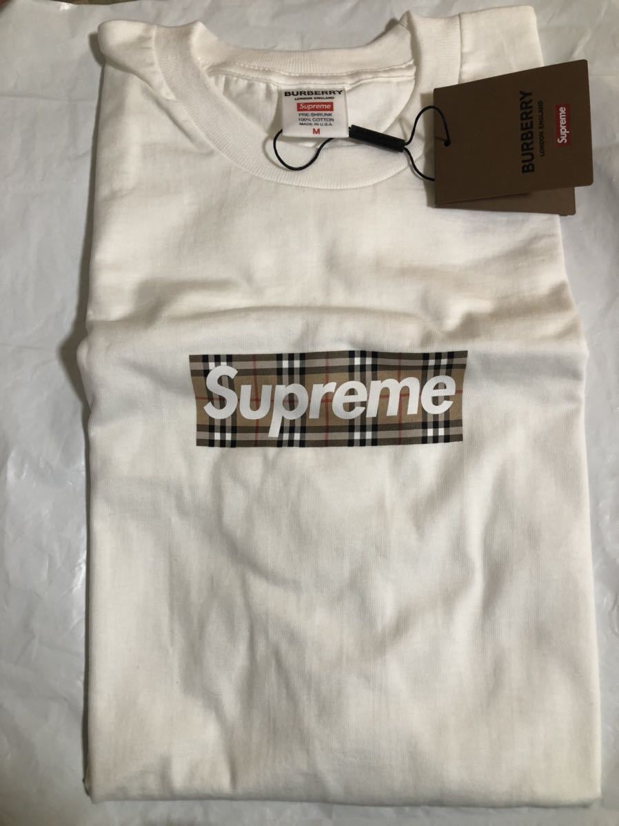 【新品】M 22SS Supreme Burberry Box Logo Tee White Tシャツ シュプリーム ボックスロゴ ブラック バーバリー ボックスロゴ 白