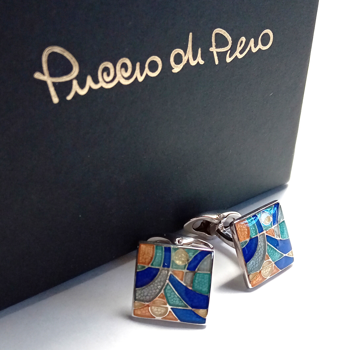 [pdpc3] новый товар Puccio di Pieropchio*ti*piero запонки кафф links серебряный 925 оригинальный серебряный голубой многоцветный квадратное 