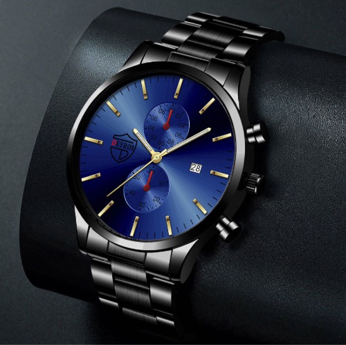 w276 ブラック青　メンズカジュアル腕時計クォーツ電池式ビジネスシンプルカレンダーデイト黒