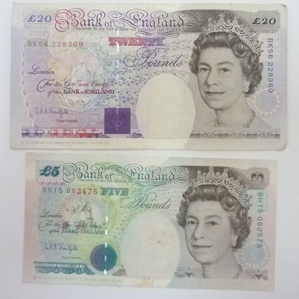 旧ポンド紙幣 GBP 25イギリスポンド分 計2枚 Great Britain Pound海外