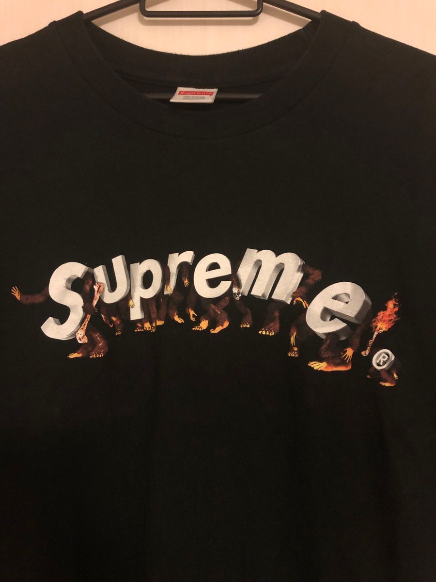 Supremeシュプリーム 半袖 Tシャツ センターロゴ サル エイプ 黒