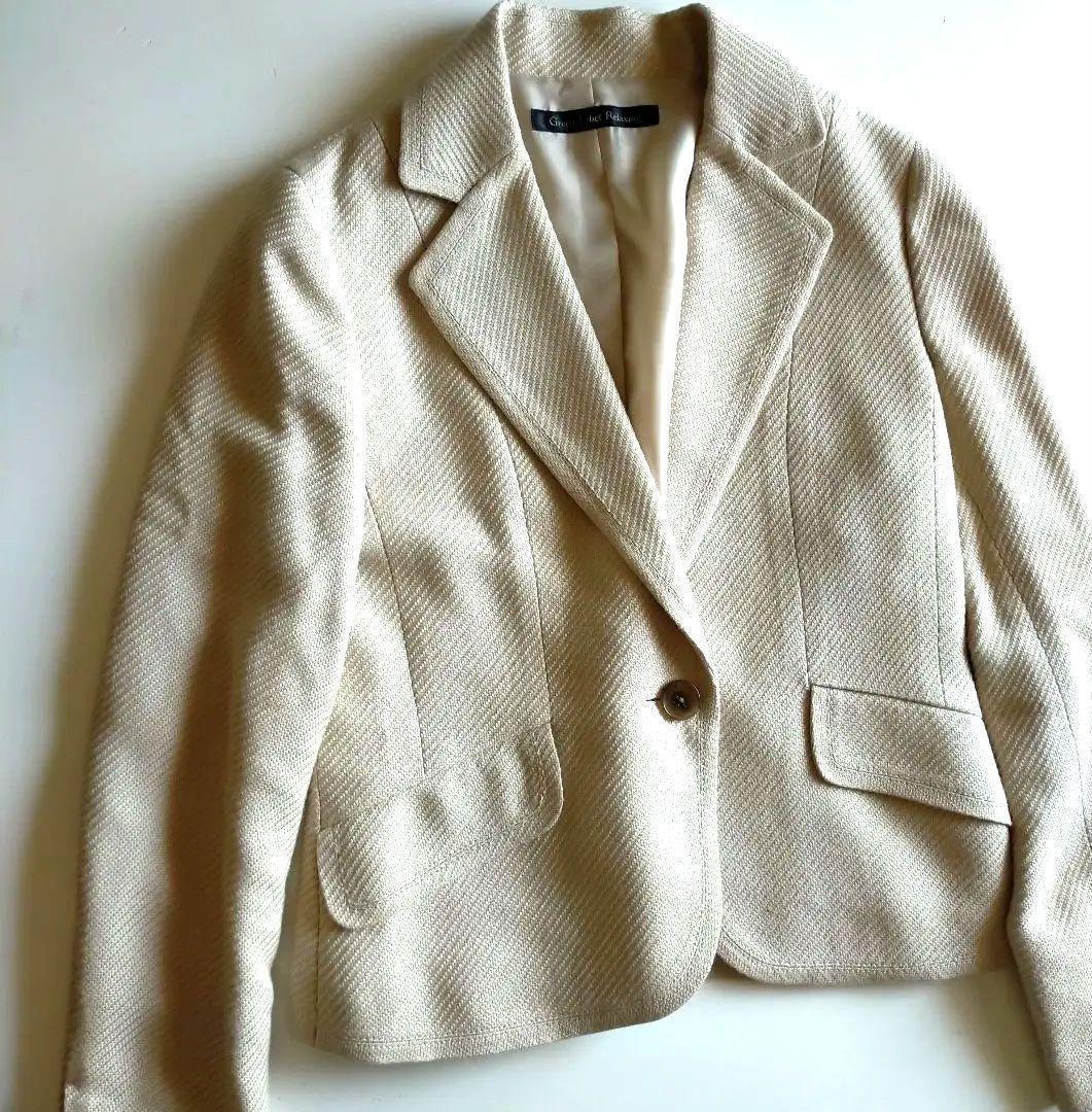 【送料無料】Green Label Relaxing グリーンレーベルリラクシング セットアップ スーツ シルク混 ベージュ ツイード 36 Sサイズ