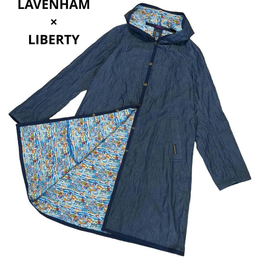 【送料無料】【希少柄】LAVENHAM　LIBERTY　ラベンハム　リバティ　キルティング風ジャケット　ライトアウター　フード　３６　イギリス製