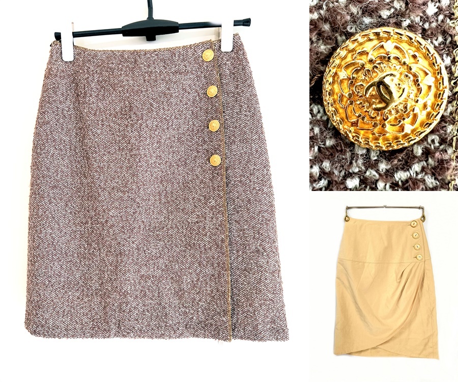 美品　クリーニング済み　国内正規　2 セット　CHANEL　Dior　ヴィンテージ シャネル　ココマーク　金ボタン　ウール ツイード　スカート M_画像4