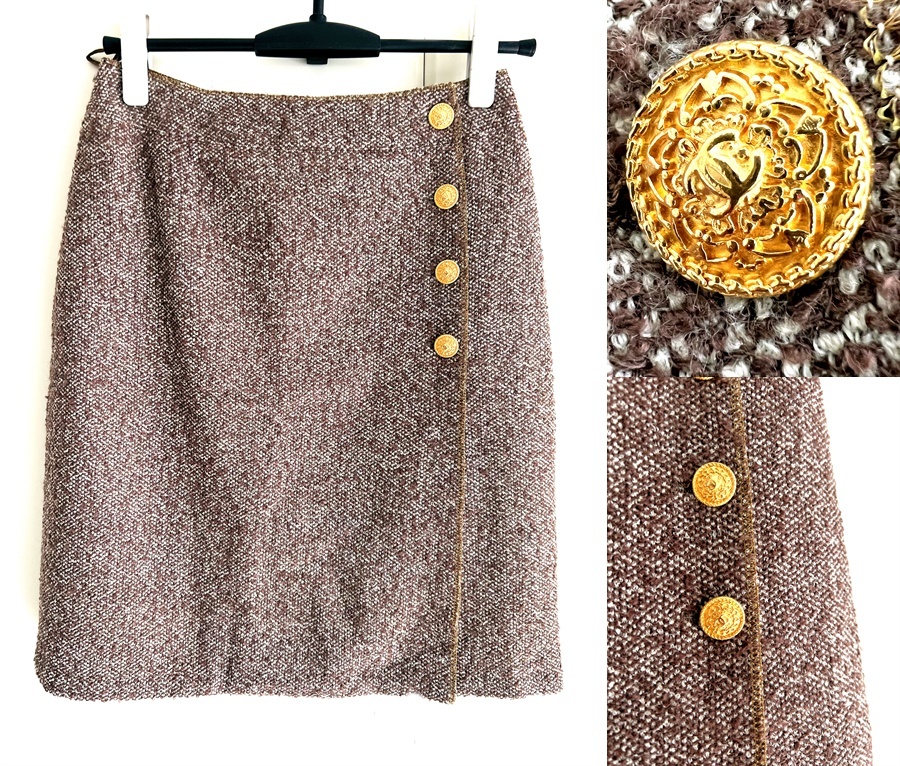 美品　クリーニング済み　国内正規　2 セット　CHANEL　Dior　ヴィンテージ シャネル　ココマーク　金ボタン　ウール ツイード　スカート M_画像9