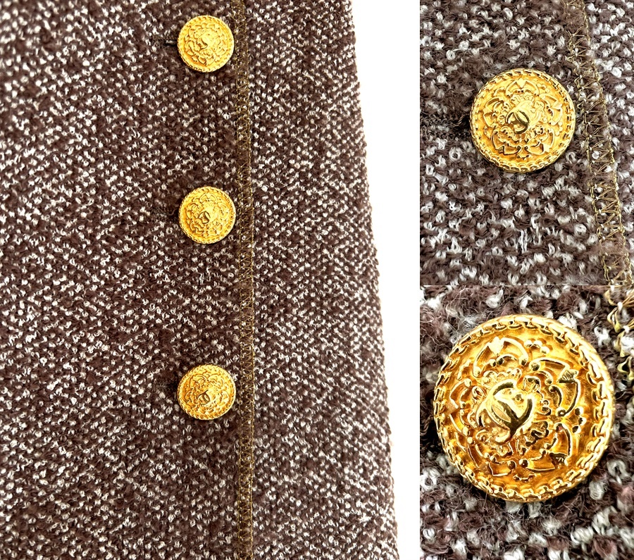 美品　クリーニング済み　国内正規　2 セット　CHANEL　Dior　ヴィンテージ シャネル　ココマーク　金ボタン　ウール ツイード　スカート M_画像6