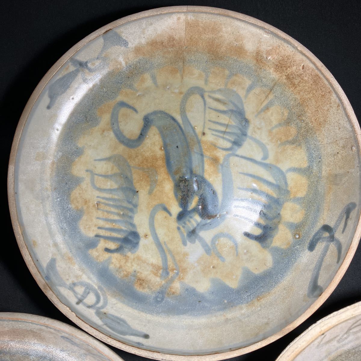 中国美術 銘々皿 古染付 菓子器 中皿 明 4客 888 中国美術 銘々皿 古染付 菓子器 中皿 明 4客 888