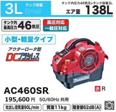 マキタ エアコンプレッサ AC460SR 赤 一般圧 高圧対応 新品