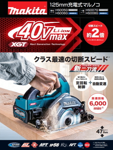 マキタ 125mm 充電式 マルノコ HS006GRDX 青 40V 2.5Ah 鮫肌チップソー付 新品_画像2