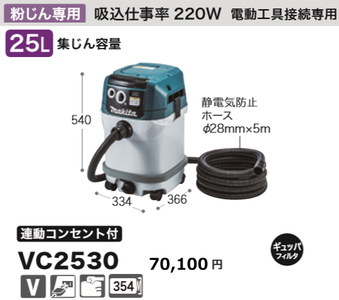 マキタ 集じん機 VC2530 充電工具接続専用 連動コンセント付 新品