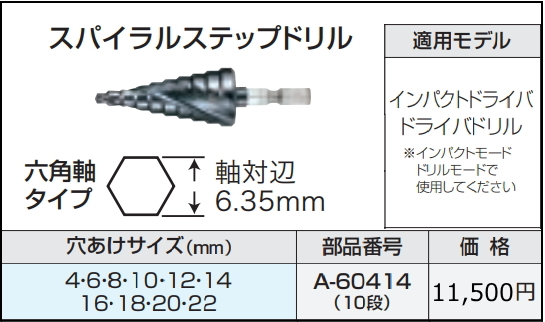  Makita spiral step drill 4~22mm A-60414 hexagon axis type new goods 