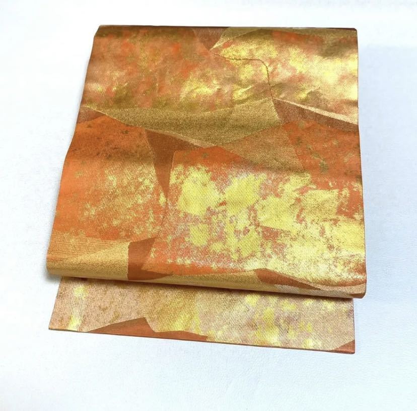 定番のお歳暮 美品☆華やか可愛い☆素敵な名古屋帯 九寸 正絹 駱駝色