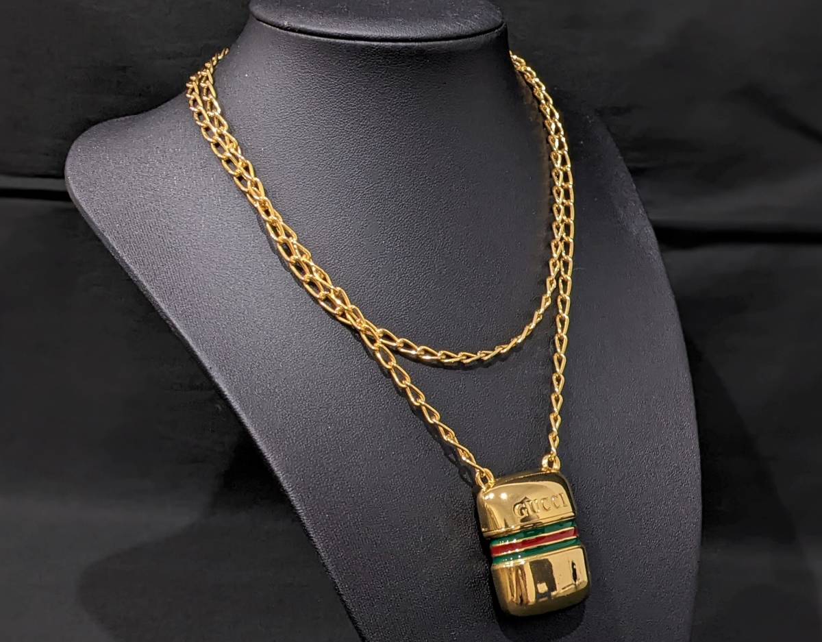 36543】GUCCI グッチ ロングネックレス ピルケース シェリーライン