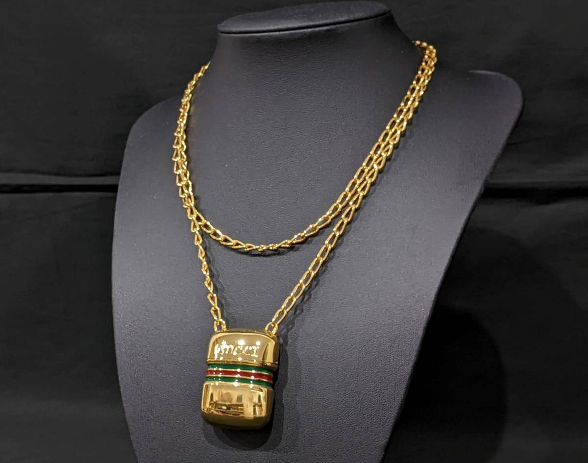 36543】GUCCI グッチ ロングネックレス ピルケース シェリーライン