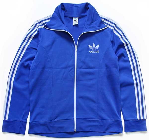 激安/新作 ロゴ トレフォイル adidasアディダス ★80s ハイネック 3本ライン ビンテージ オールド ジャージ M★18 青×白 トラックジャケット トレーナー 激安/新作 ロゴ トレフォイル adidasアディダス ★80s ハイネック 3本ライン ビンテージ オールド ジャージ M★18 青×白 トラックジャケット トレーナー