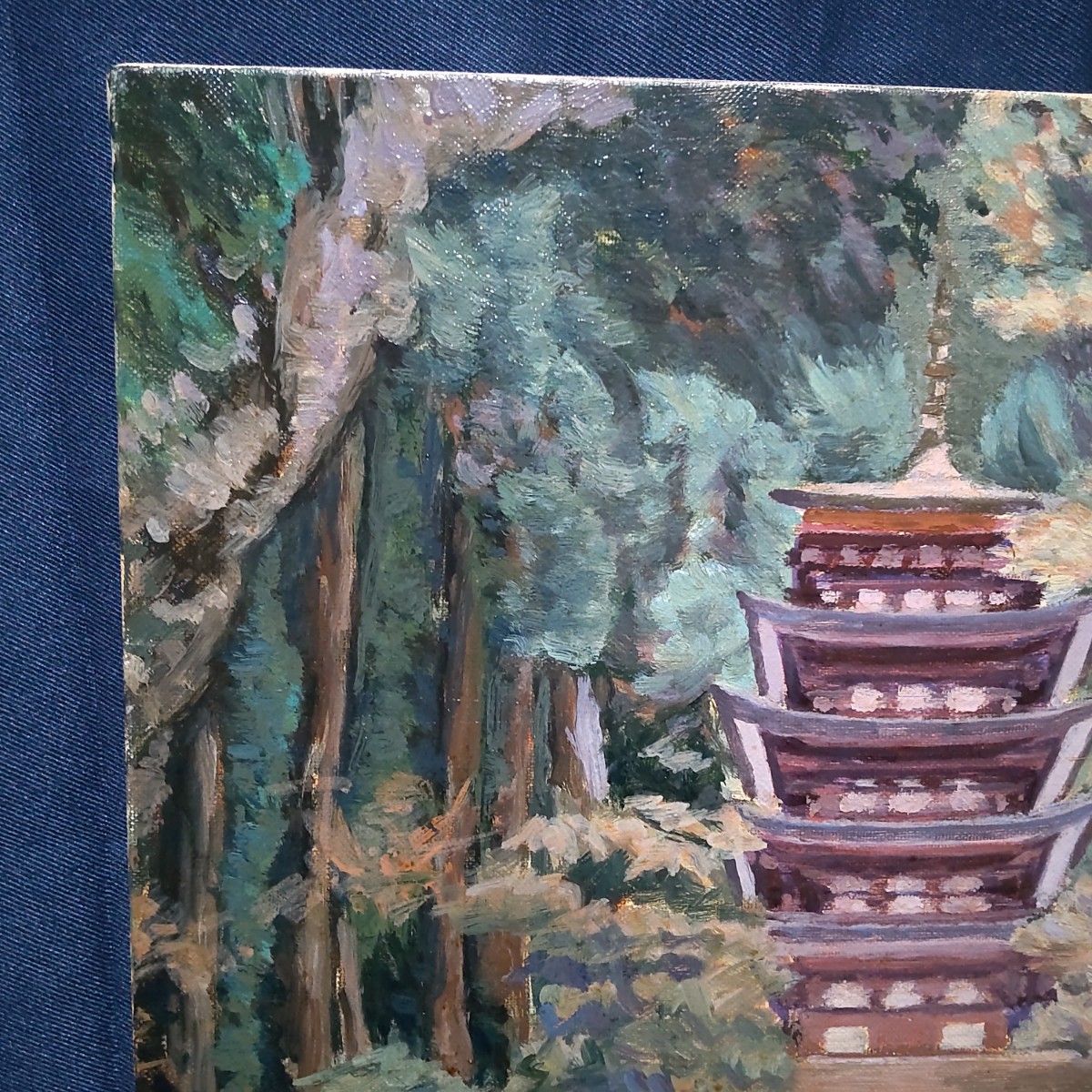 287 絵画　油彩　油絵　風景画　作者不明　室生寺　額装　額縁付き