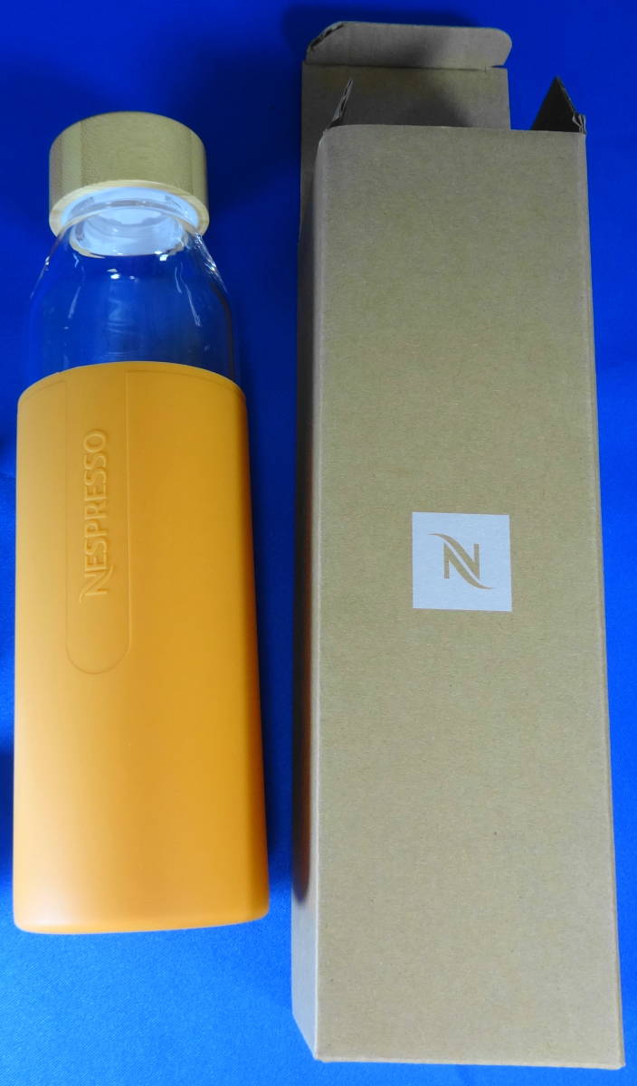 ネスプレッソ 再利用可能なガラス ウォーターボトル　オレンジスリーブ 500ml バンブーキャップ付き_画像1