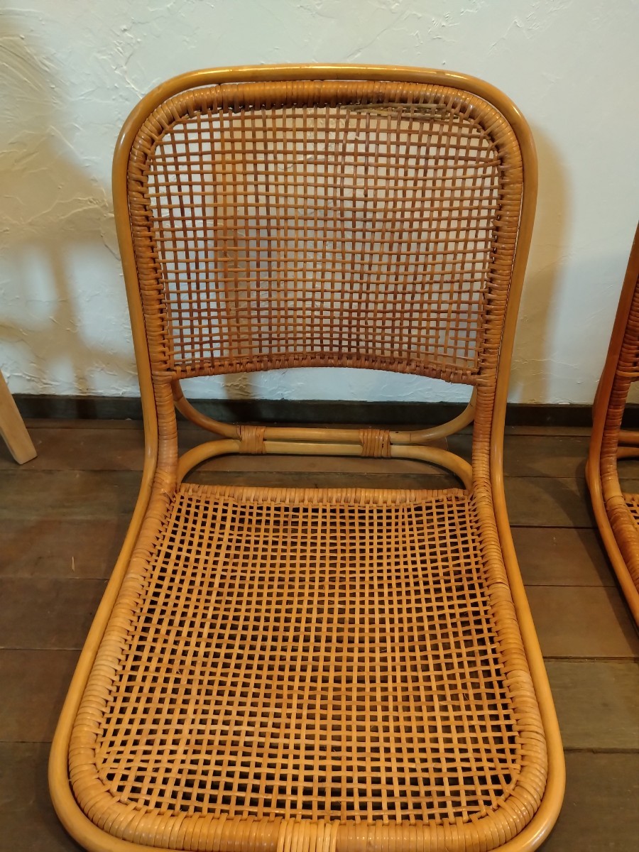 0921-11 古民家で使われていた ラタンで作られた座椅子 2脚セット 高さ約50cm 幅約45cm 奥行約55cm_画像5
