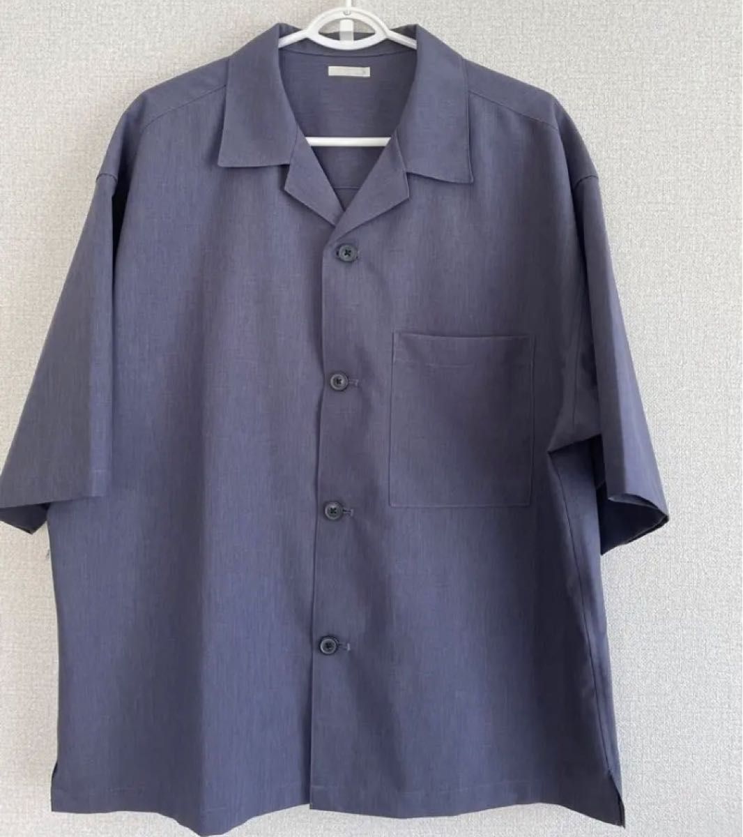 GU ドライワイドフィットオープンカラーシャツ(5分袖) メンズ M ネイビー リラックス