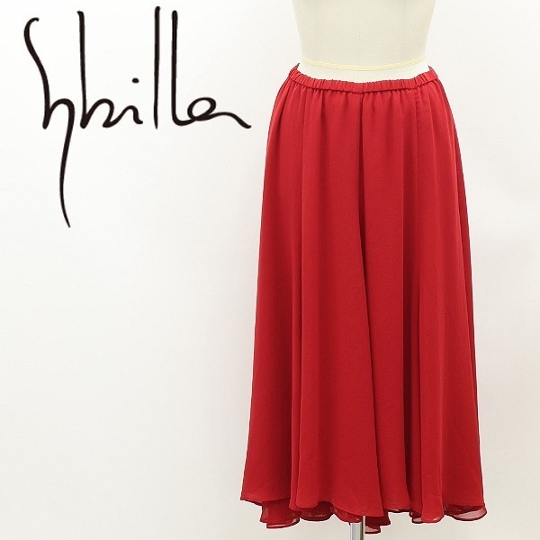 ◆Sybilla シビラ シフォン フレア ロング スカート 赤 レッド M_画像1