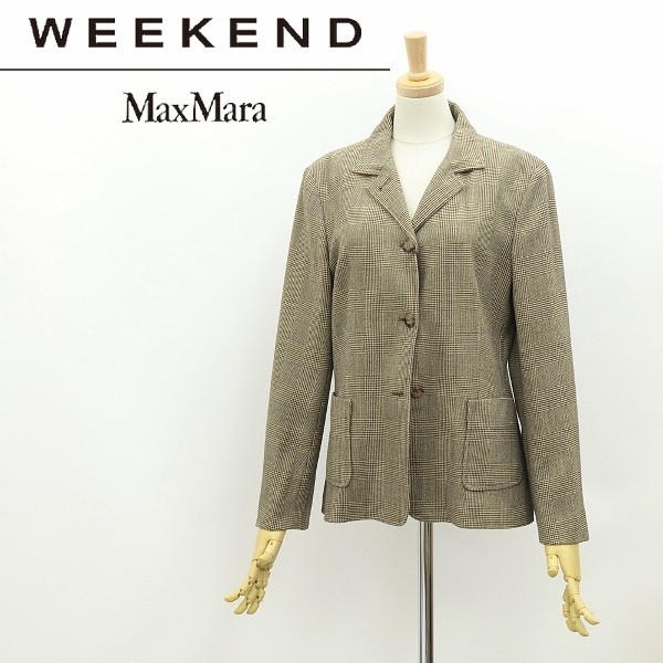 新品◆Max Mara WEEKEND マックスマーラ ストレッチ グレンチェック柄 ジャケット ベージュ 40_画像1