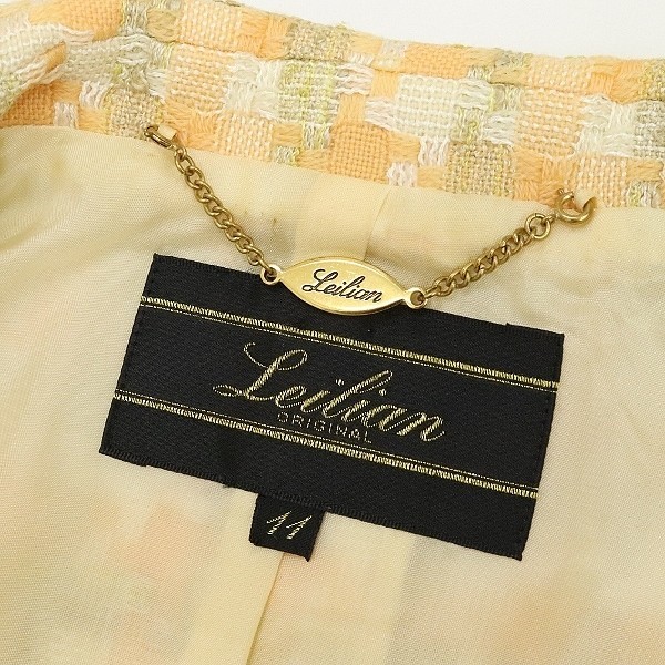 ◆Leilian レリアン×Tissage des Chaumes フランス製生地 総柄 織り柄 デザインボタン ジャケット＆スカート スーツ セットアップ 11_画像6