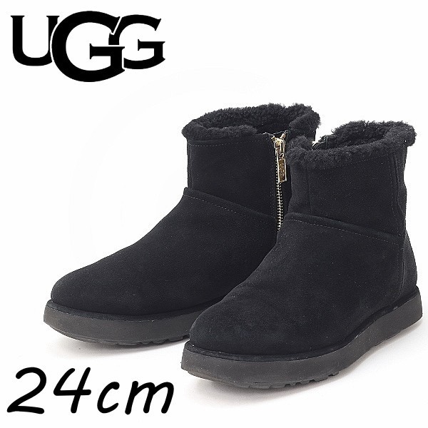 ◆UGG アグ 1108143 W CLASSIC MINI BLVD クラシック ミニ シープスキン ムートン ショート ブーツ 黒 ブラック 24cm_画像1