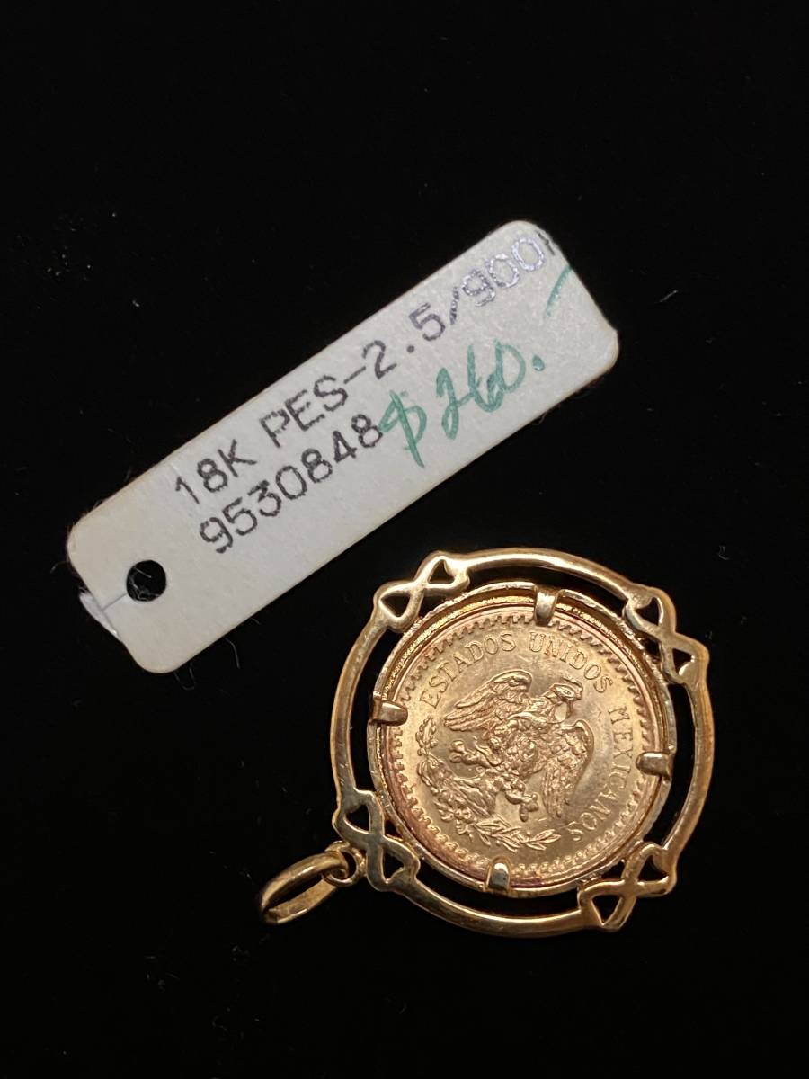 * драгоценный металл * Mexico Ida rugo2.5peso золотая монета монета K21.6 подвеска с цепью 18K печать входить Gold рамка-оправа есть 4.7g( осмотр ) колье металлы 750 18 золотой K18