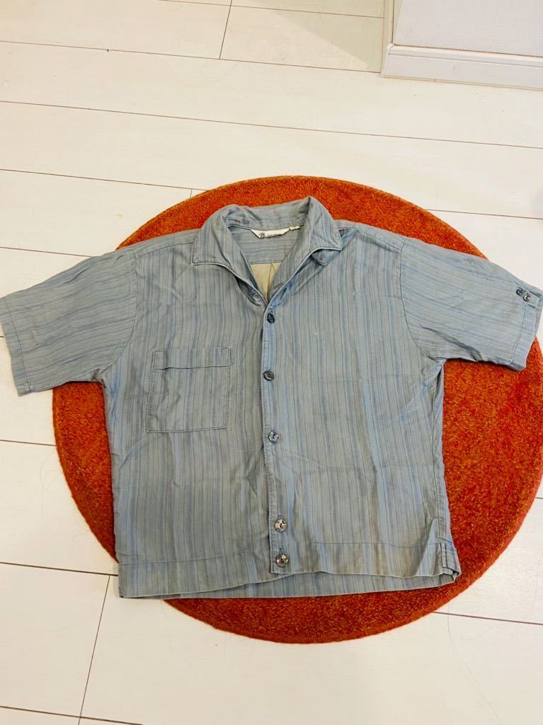 ヴィンテージ イタリアンカラーシャツ・ギャバシャツ・ロカビリーシャツ・50'sストライプシャツ・ボーリングシャツ・dry bones 検索用_画像3