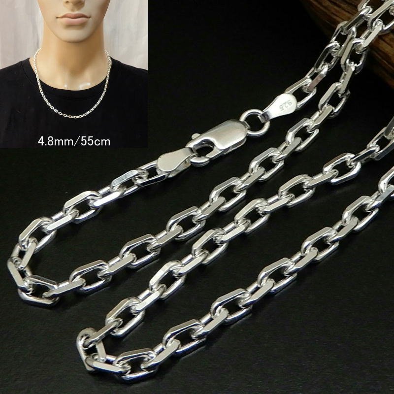 【希望者のみラッピング無料】 チェーン シルバーネックレス 4面 4.8mm 55cm あずきチェーン シルバー925 メンズ ネックレス 存在感有 のみ C1555 小豆 あずきネックレス シルバー