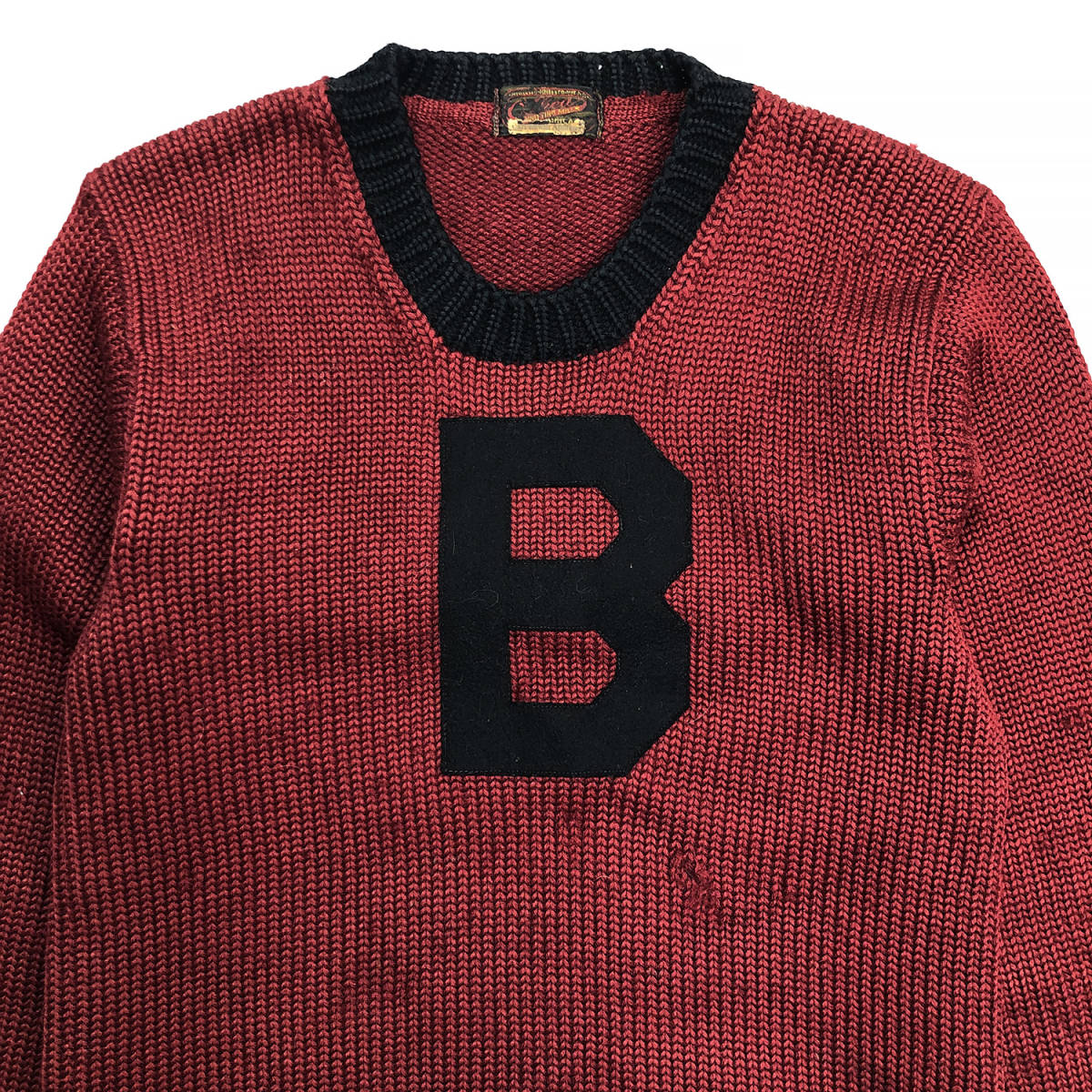 30S ヴィンテージ O'shea KNITTING MILLS ローゲージ レタード セーター エルボーパッチ付き メンズM相当 カレッジニット  古着 BJ0386