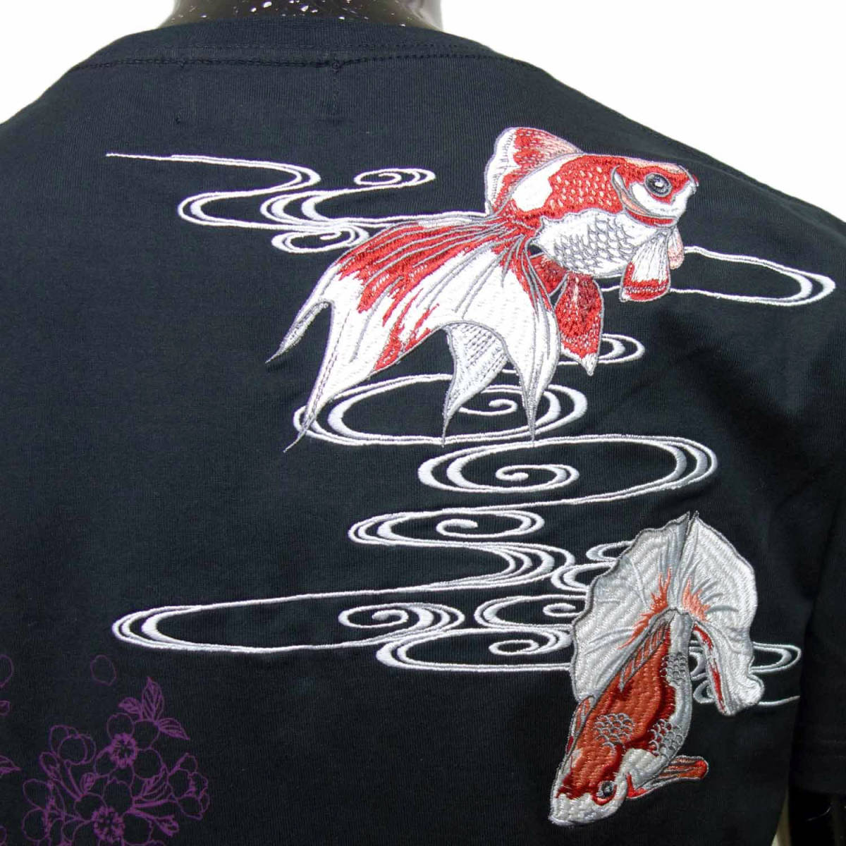 送料無料 絡繰魂 セットアップ 292055 M サイズ 黒 和柄 金魚 波紋 菊 Tシャツ ショート パンツ 巾着 刺繍 桜 和風 絡繰り からくり 抜刀娘