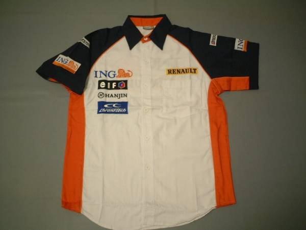 * stock one . sale. * free shipping * worth seeing *RENAULT*F1*Team* Renault * team * stylish .* wonderful * beautiful ~.* pit shirt * white *XL* new goods *