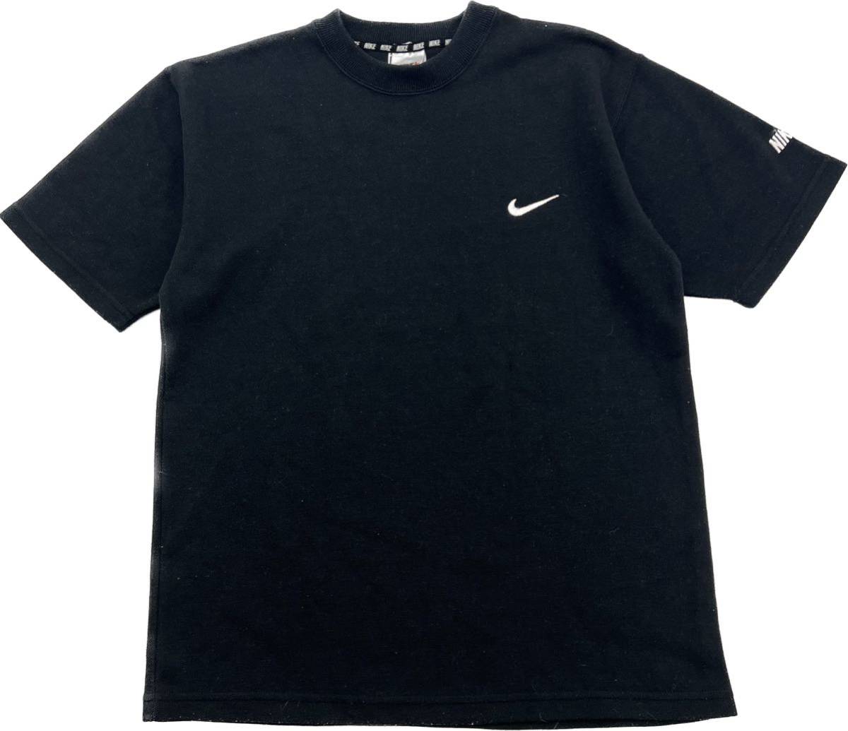 90s ☆ NIKE 銀タグ 厚手 Tシャツ 半袖 ブラック ワンポイント ロゴ M 黒 スポーツ カジュアル ストリート 古着 ヴィンテージ ナイキ■G262_画像3