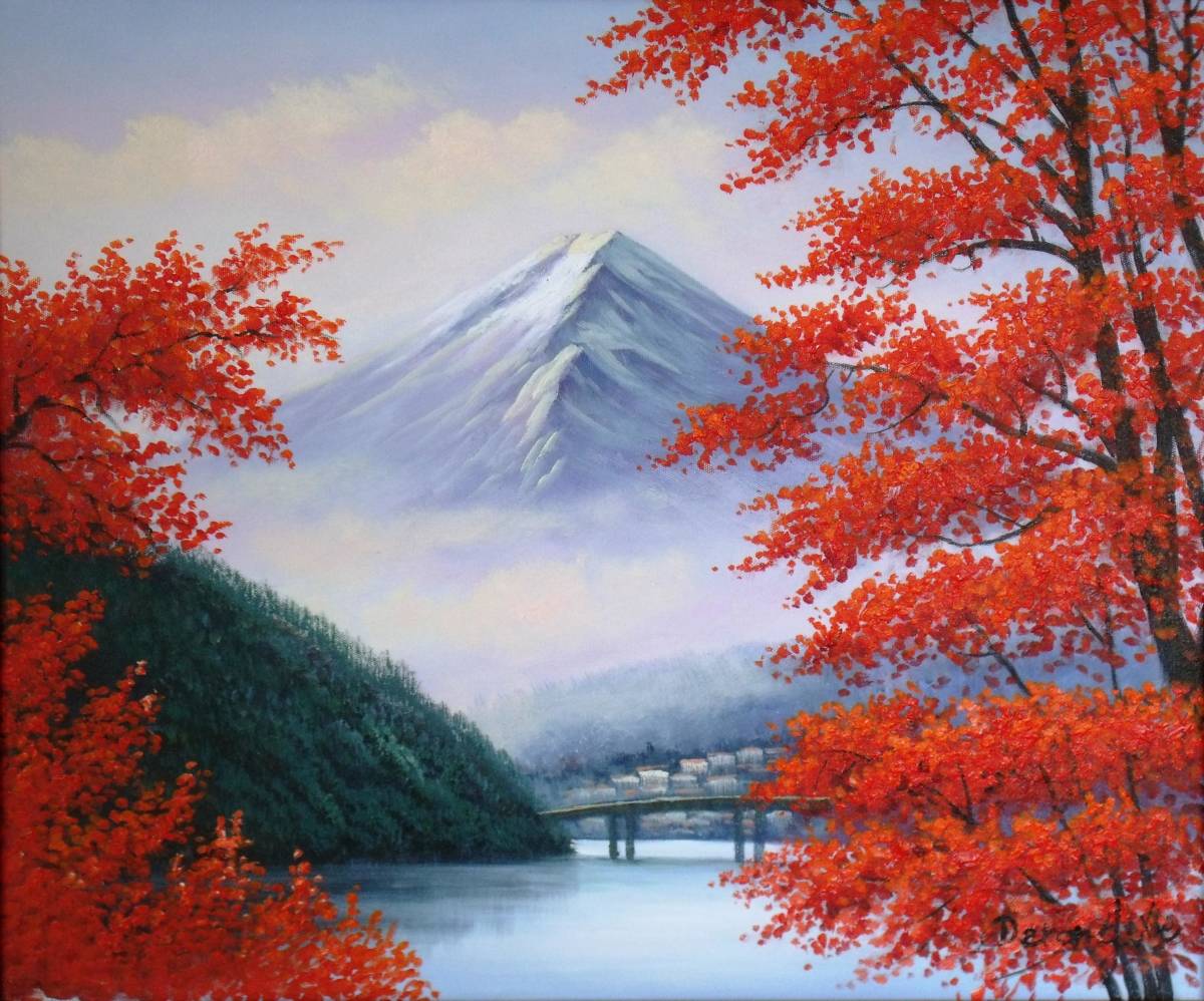 ヤフオク! - 富士山絵画 油絵 風景画 紅葉の河口湖からの富士山 12