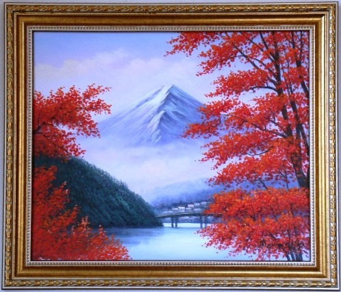 ヤフオク! - 富士山絵画 油絵 風景画 紅葉の河口湖からの富