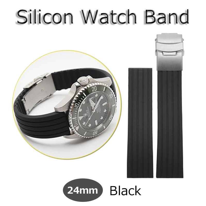 時計バンド 腕時計 交換 ベルト ストラップ シリコーン ナイロン シリコン 24mm ブラック 新品 防水 スポーツ バックル シチズン セイコーの画像1