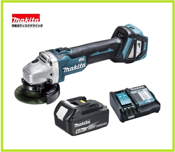 マキタ 18V 充電式ディスクグラインダ GA412DZ+充電器(DC18RF)[USB端子付]+バッテリ(BL1860B)[6.0Ah]【ワイヤレスユニット別売】