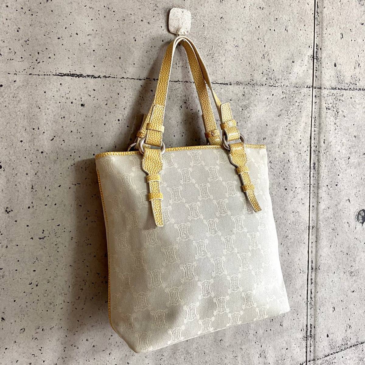 正規品☆CELINE セリーヌ トリオンフ デニム キャンバス トートバッグ グレー ベージュ ハンドバッグ マカタム レザー バッグ レディース
