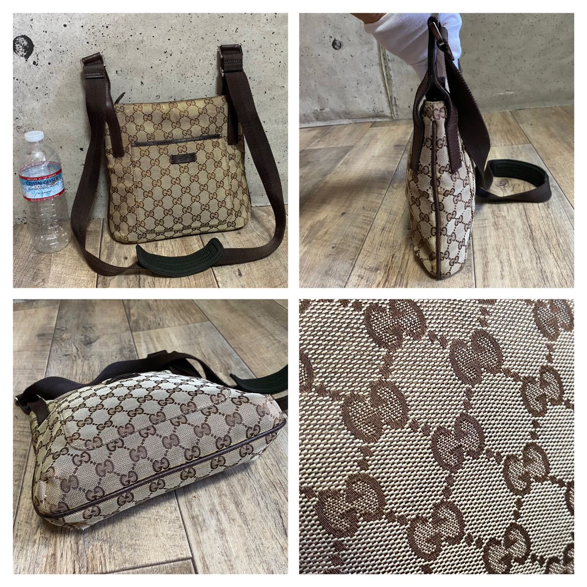 本物 GUCCI グッチ GG柄 キャンバス レザー ミニ ショルダーバッグ 斜