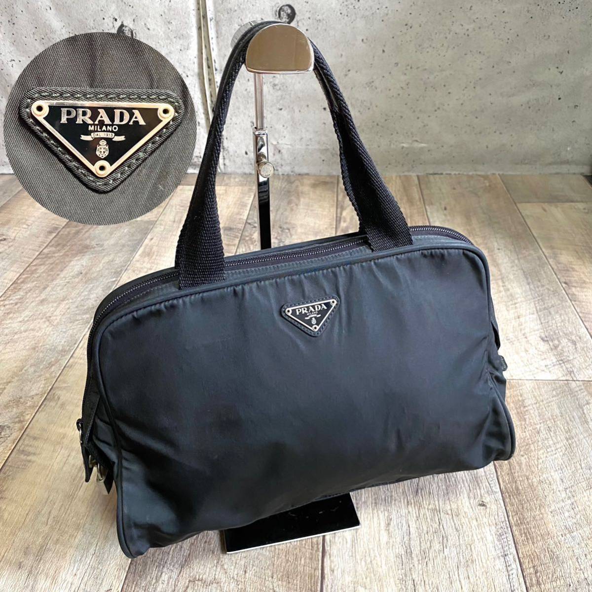 本物 PRADA プラダ テスートナイロン トートバッグ ハンドバッグ 三角