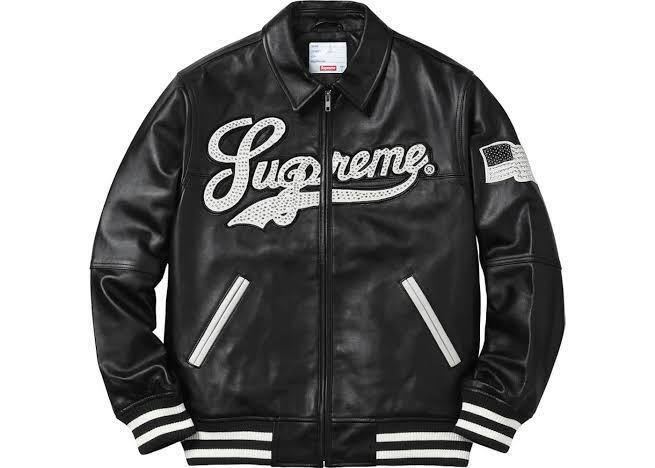 激レア☆Supreme シュプリーム Uptown Studded Leather Varsity Jacketレザー ジャケット M 黒 ブラック  スタジャン スタッズ ライダース